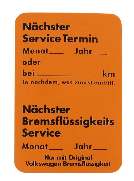 VW Serviceaufkleber orange Original B-Säule Wartung